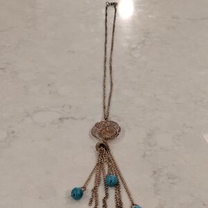 Elegant Gold and Turquoise Pendant Necklace 19"